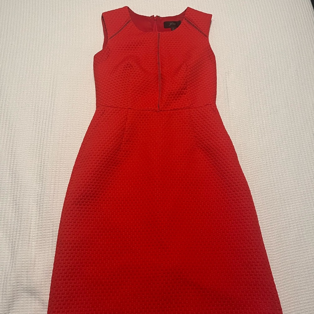 J Crew Size 2 Red Sleeveless Sheath Midi Dress Crew Neck